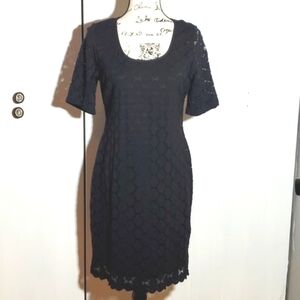 Ronni Nicole-  Black eyelet midi Dress Neutral Office Minimalist Size 10